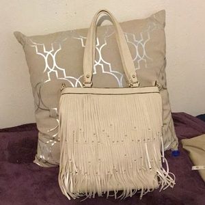 NWT LaTique Fringe Tote/ Shoulder Bag- Bone